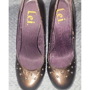 L.E.I. Orchid Bronze Metallic‎ Studded Round Toe High Heel Pumps Size 8 y2k vtg